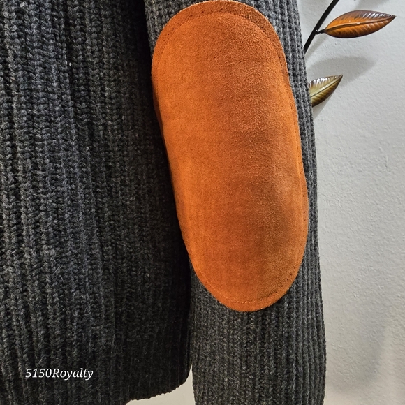 VTG RARE Ralph Lauren Rugby Gray Cardigan Men Size L Shetland Wool Elbow Patches - Picture 8 of 16